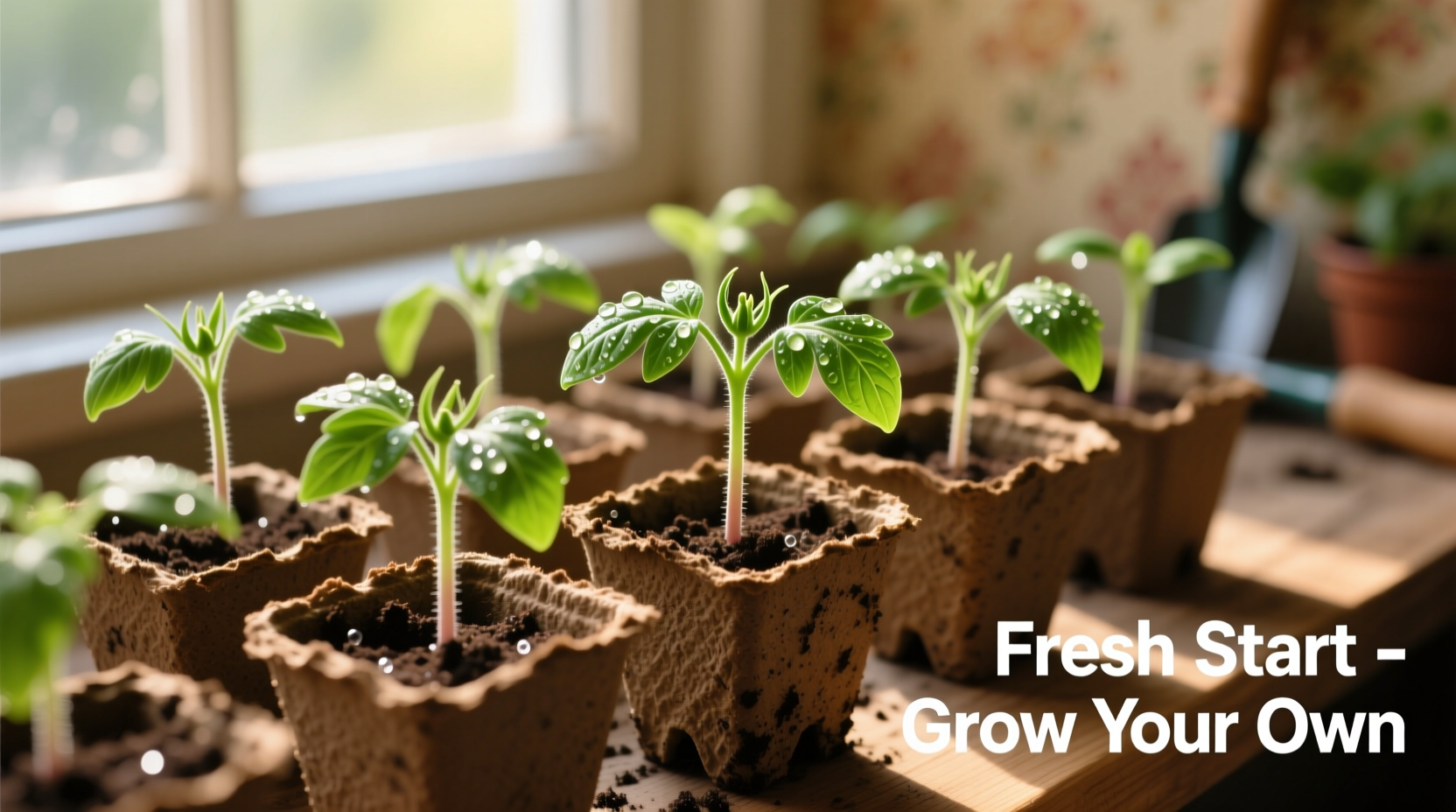 Healthy tomato seedlings with vibrant green leaves in starter pots