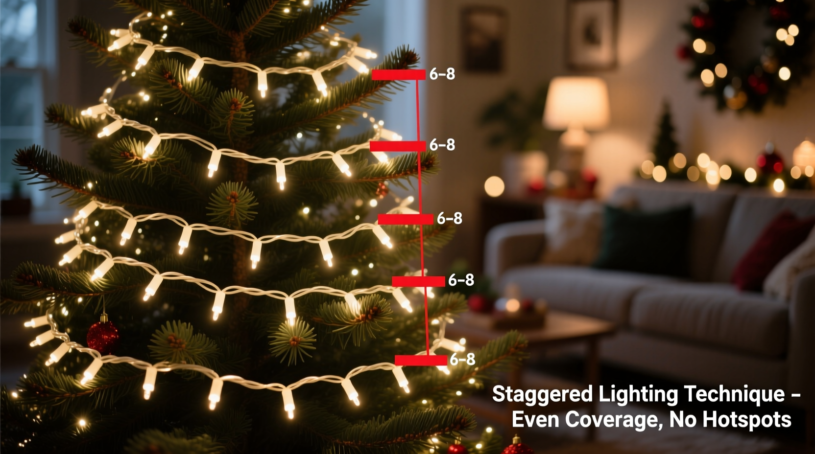 how to stagger christmas light strands for even brightness and coverage