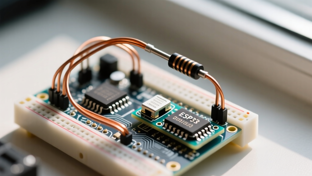 Breadboard circuit with an Arduino Nano ESP32 reading an analog temperature sensor requiring float-to-int conversion