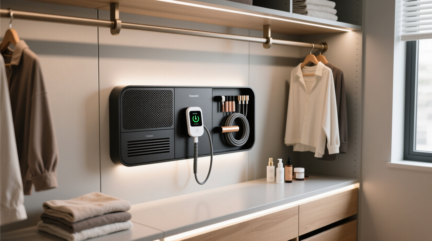 closet organization tips for beauty tool charging