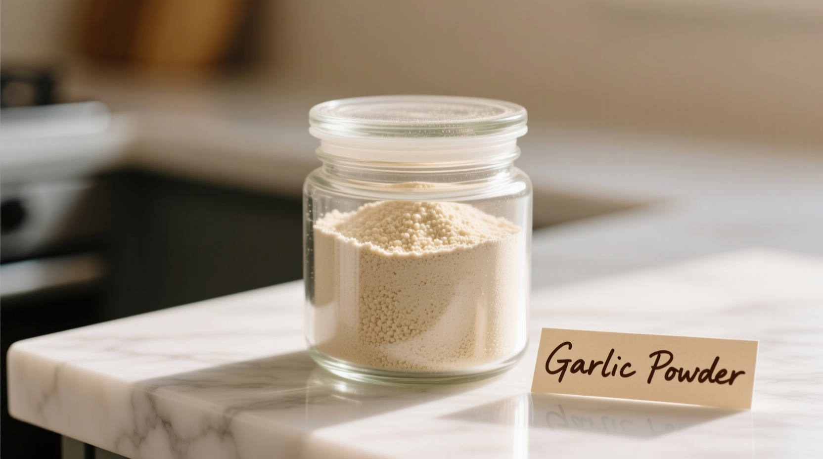 Garlic powder in airtight glass container