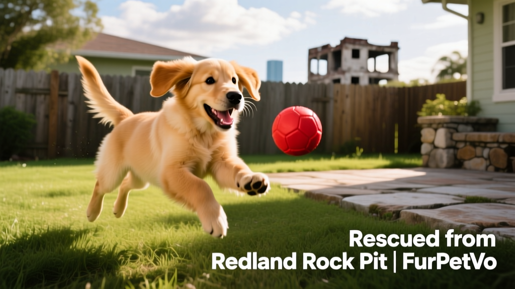 A joyful, healthy dog playing in a backyard—adopted through FurPetVo's rescue network