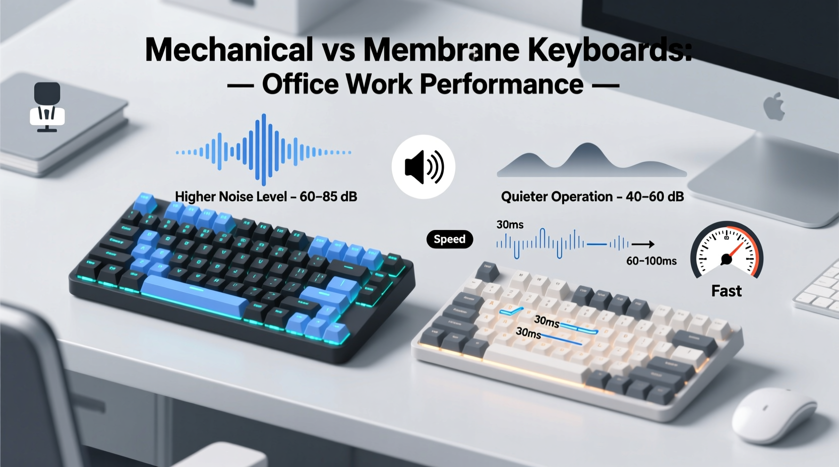 mechanical keyboard vs membrane for office work which is quieter and faster
