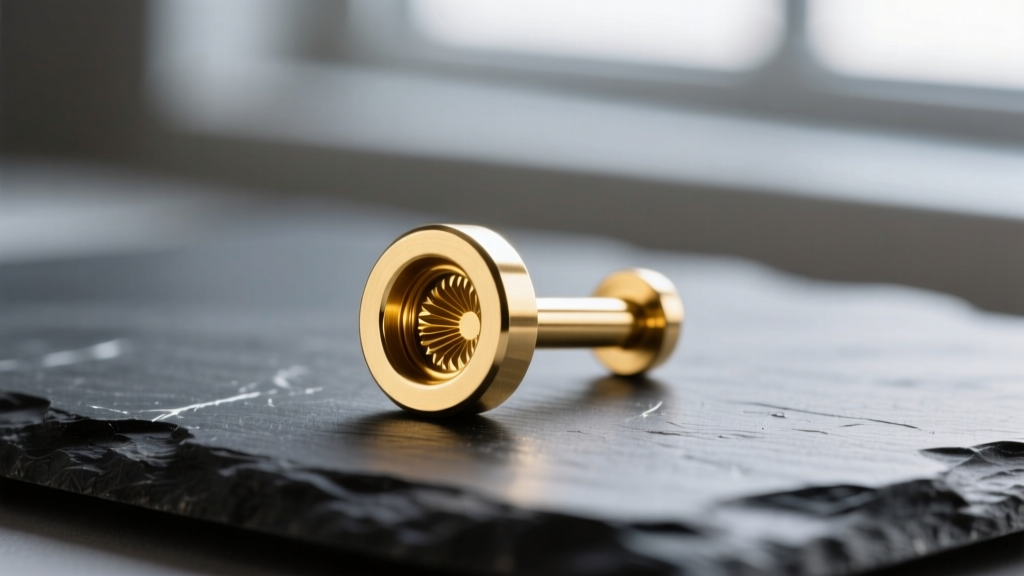 Macro photography of an 18-gauge internally threaded solid 14k gold flat back labret stud resting on a dark slate surface