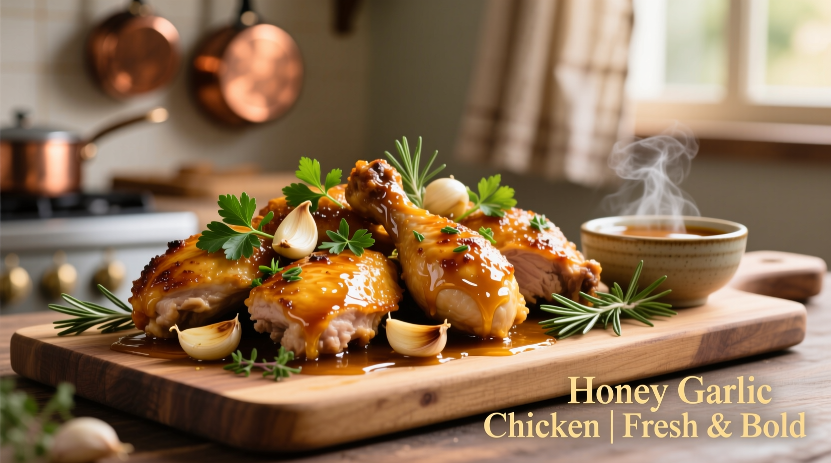 Golden honey garlic chicken with fresh herbs