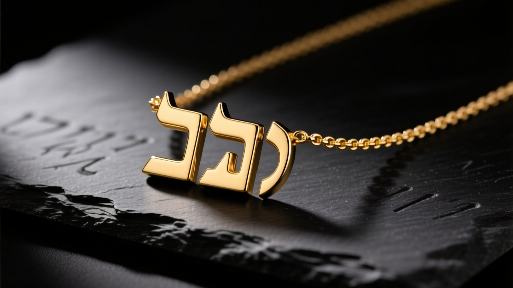 A polished 14k yellow gold Jewish Chai necklace on dark slate, showing the Hebrew letters Chet and Yud in warm studio lighting.