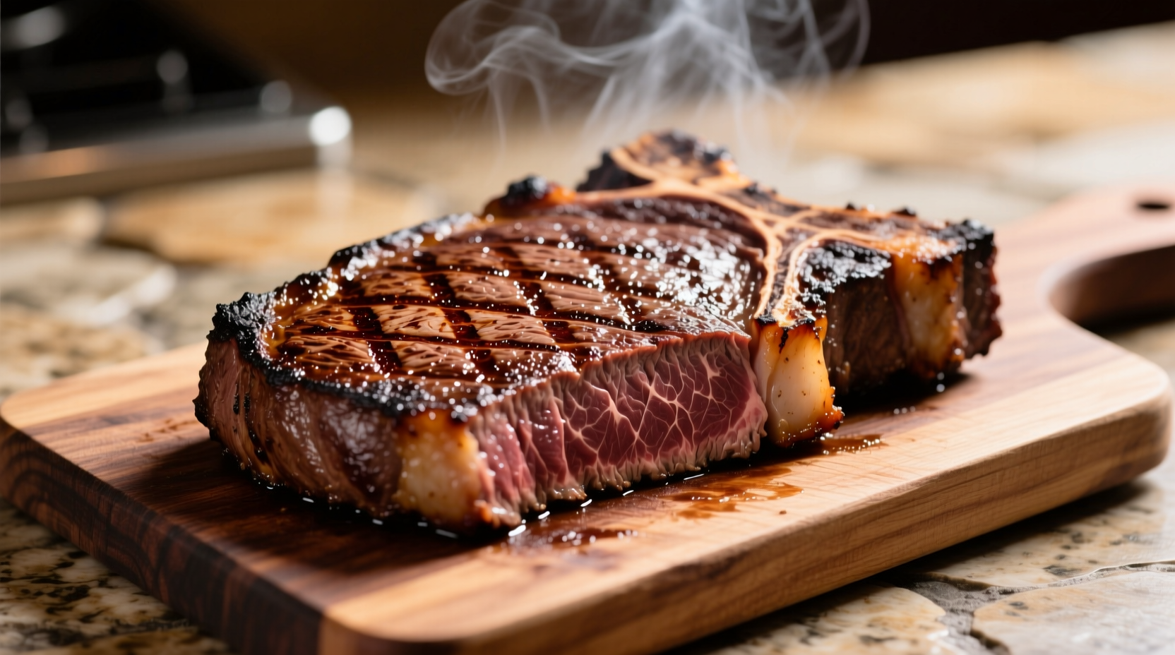 Perfectly seared cowboy steak with crust formation