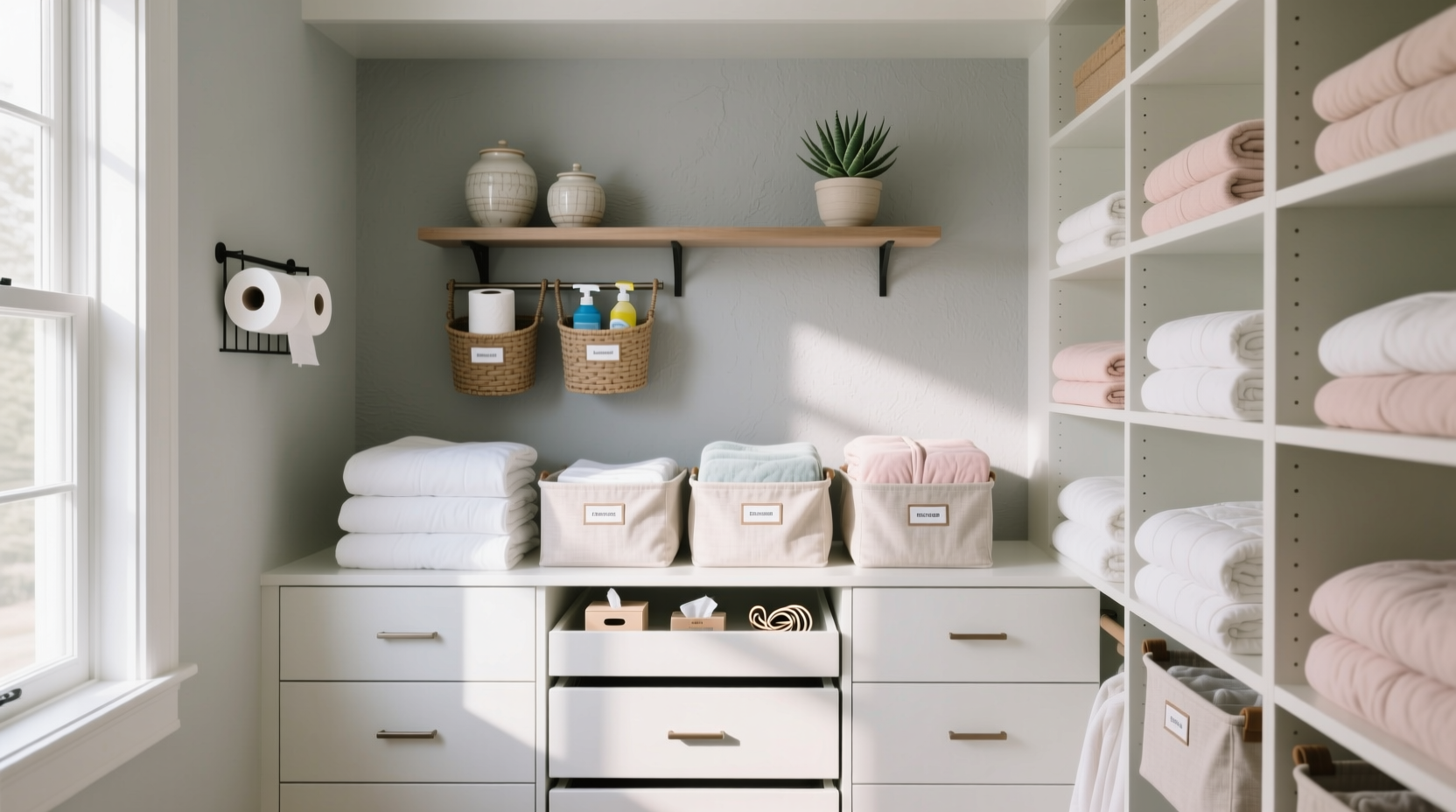 organize linen closet bhg walmart storage