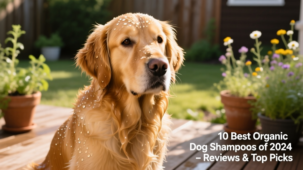 Close-up of a golden retriever’s clean, glossy coat after a bath with natural shampoo
