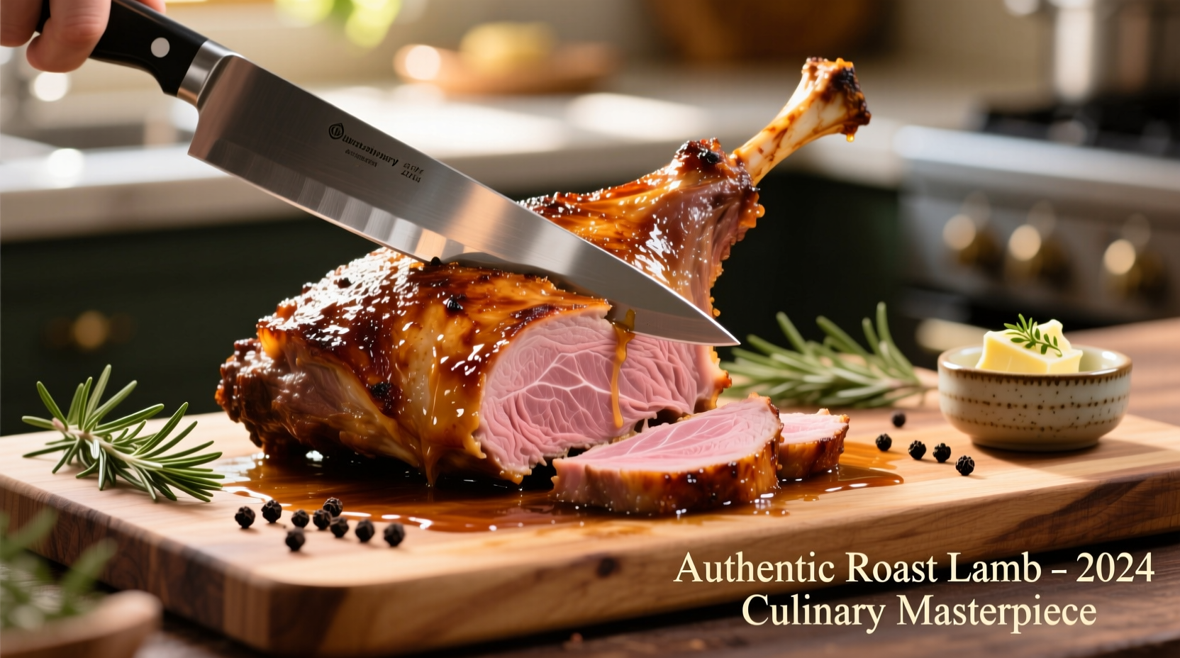 Perfectly roasted boneless leg of lamb on cutting board