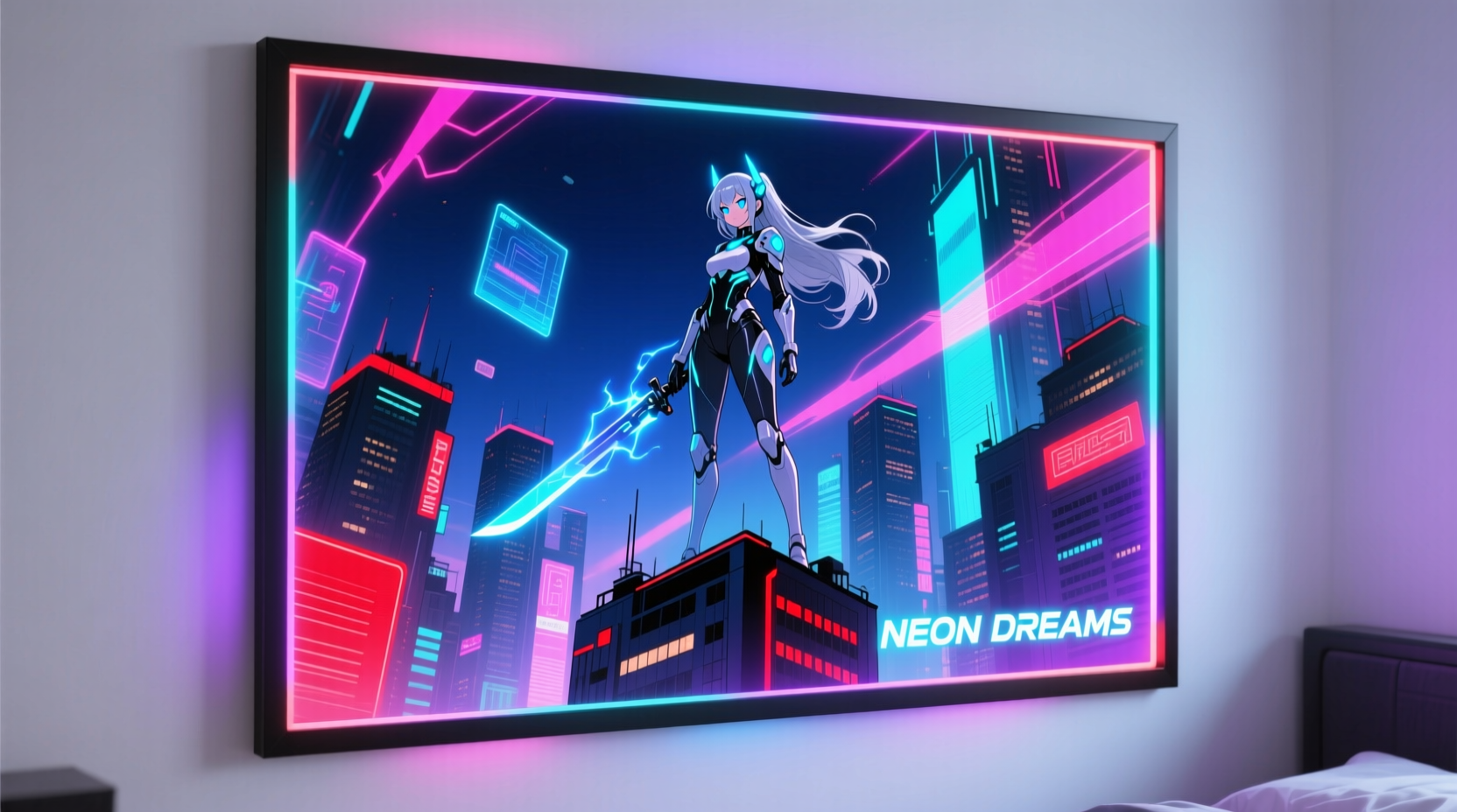 Anime poster frame with LED lights for room decor
