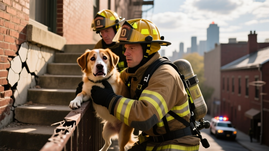 Video Shows Dramatic Moment When Firefighters Rescue Dog Who'd Fallen 20 Feet