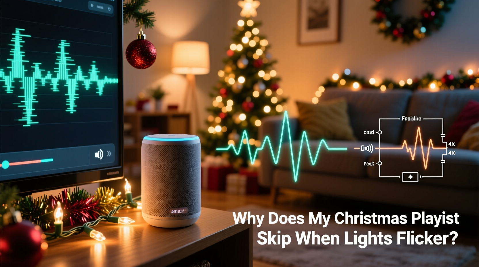 why does my christmas playlist skip when lights flicker audio interference