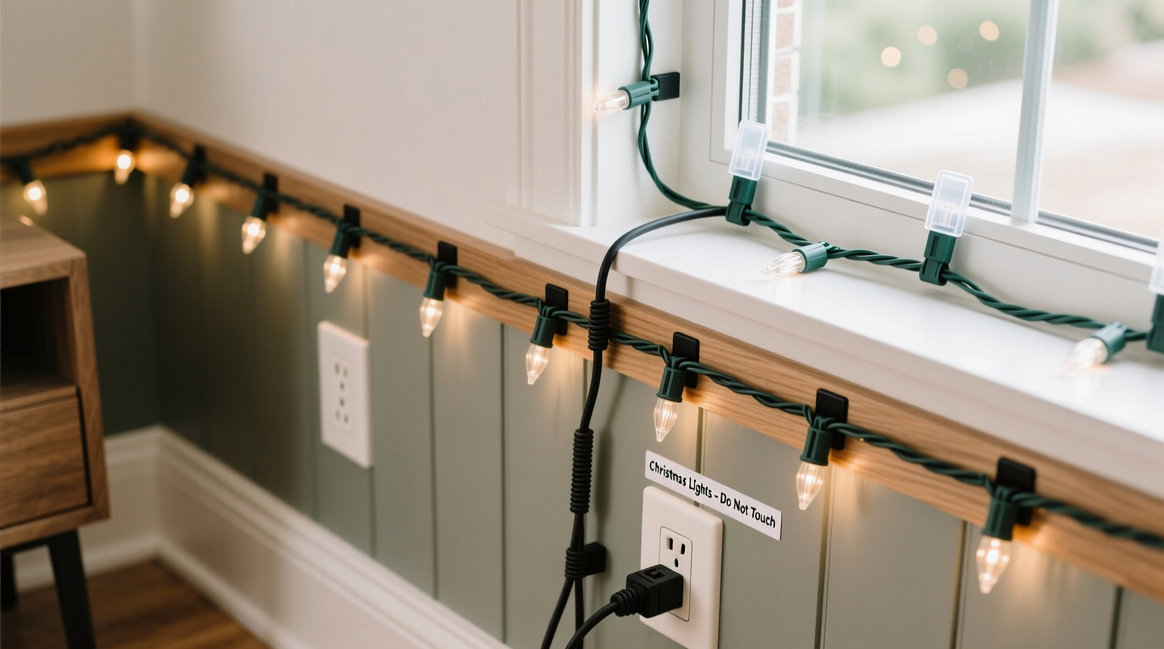 how to hide christmas light cords on walls and windows cleanly and safely