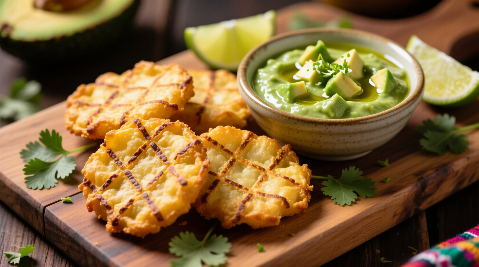 Golden fried tostones with dipping sauce