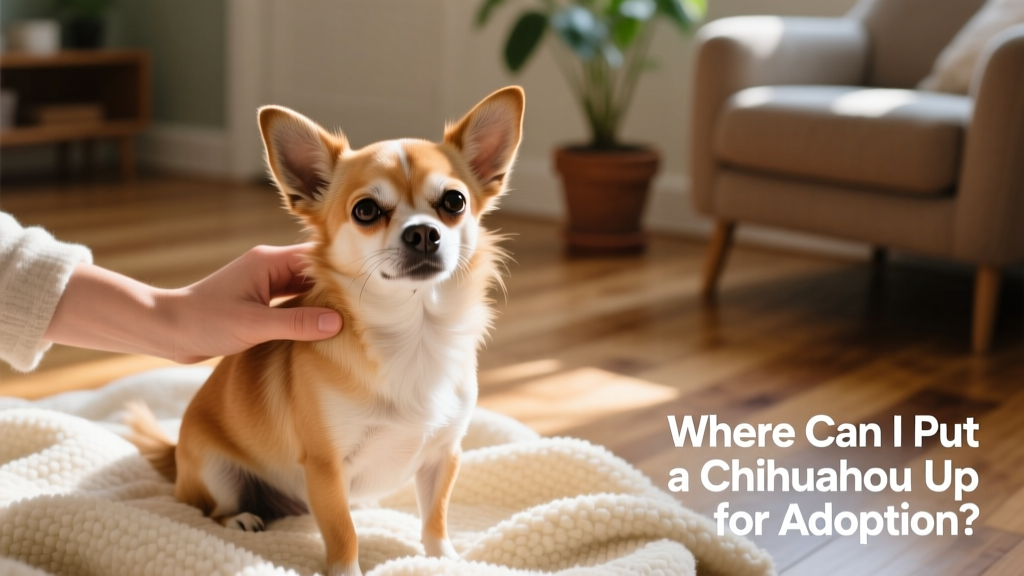 A gentle hand petting a calm Chihuahua sitting on a cozy blanket