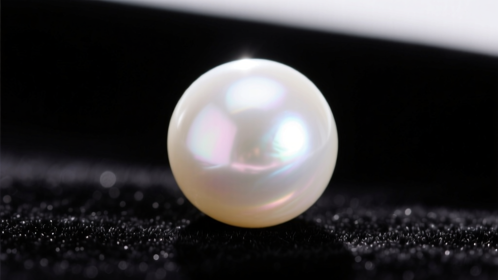 Macro shot of a high-luster white freshwater pearl showing subtle rose overtones and a clean surface against dark velvet.