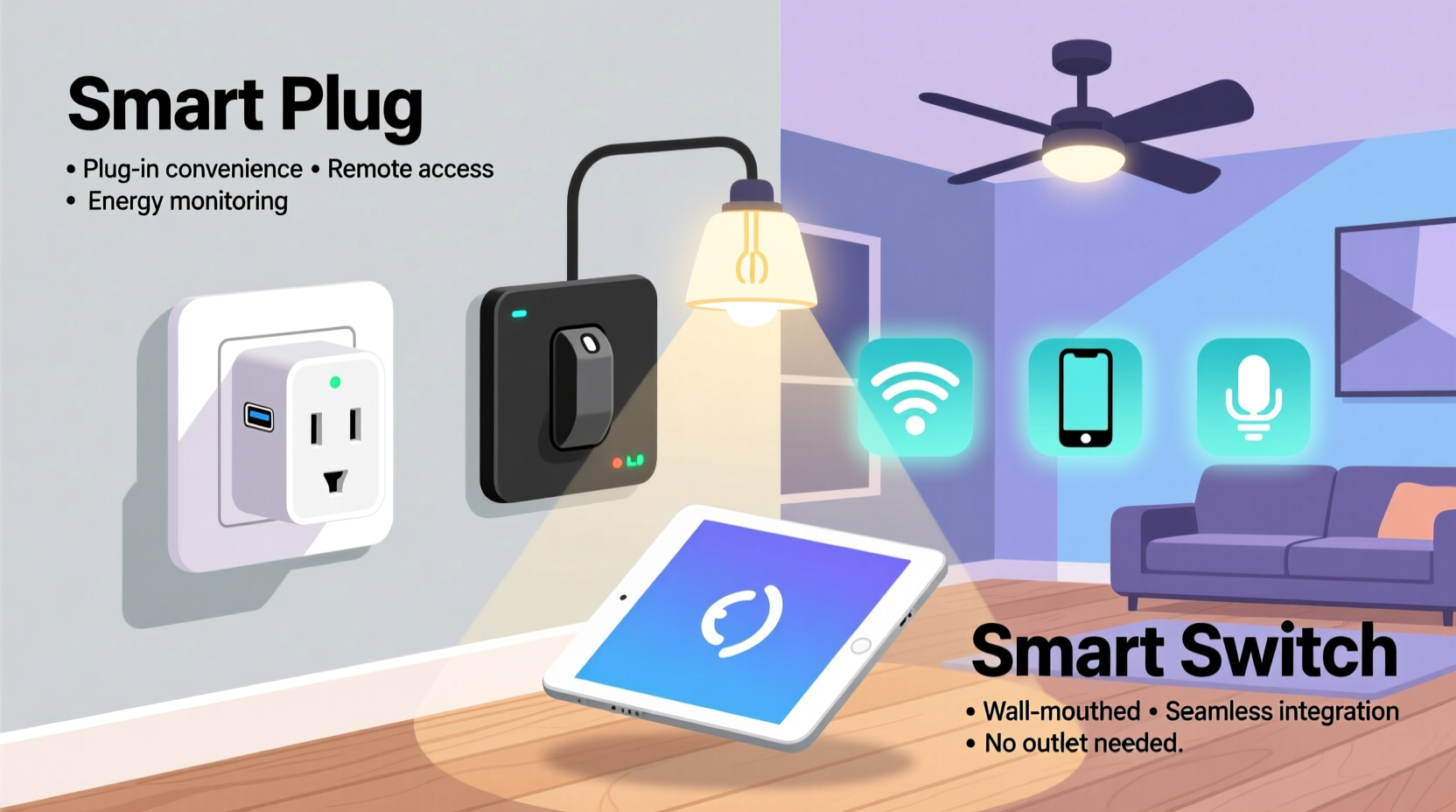 smart plug vs smart switch controlling home devices easily