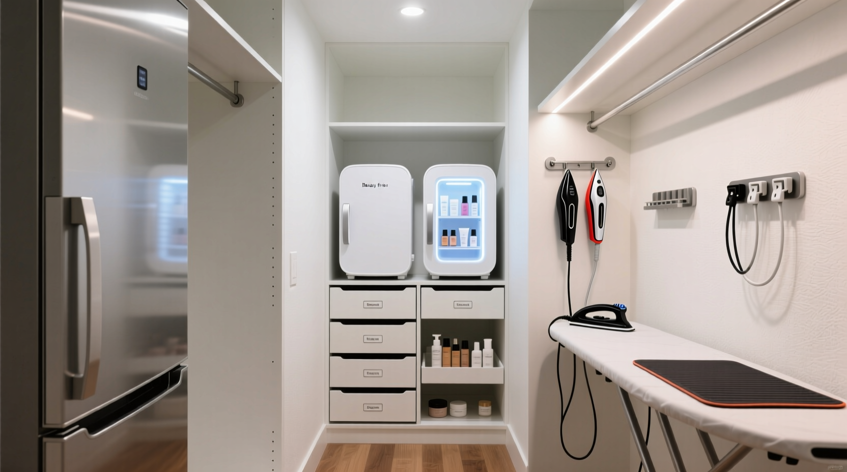 closet organization tips beauty fridge flat iron station