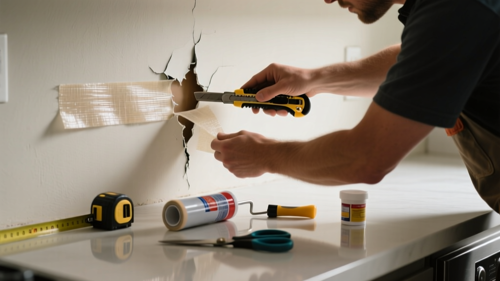 Fixing a Torn Wall Vapor Barrier in the Kitchen