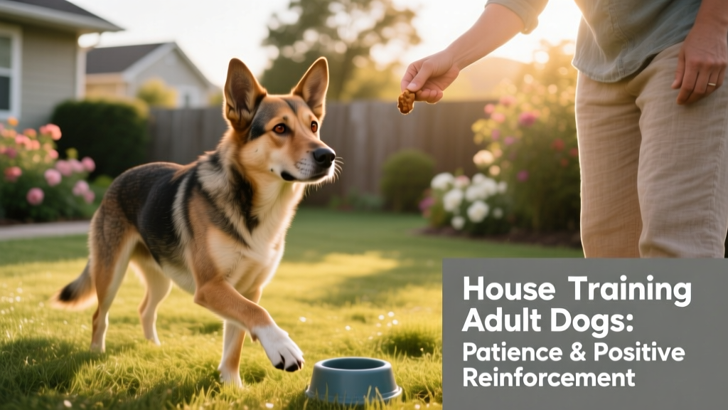 An adult mixed-breed dog looking attentively at their owner during outdoor potty training