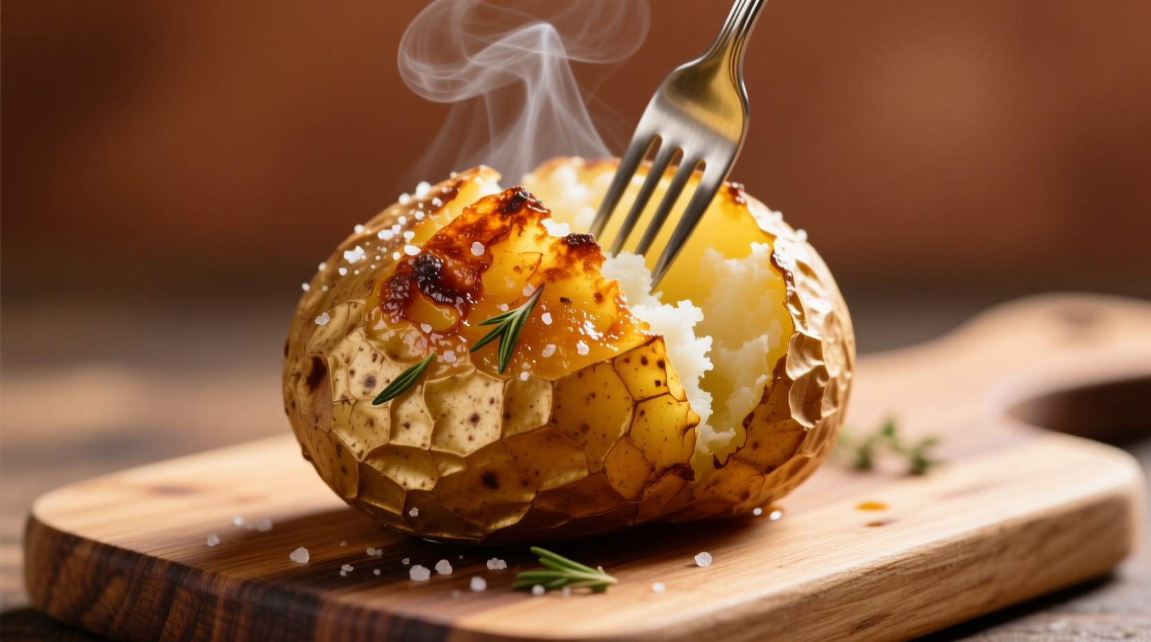 Golden baked potato with crispy skin
