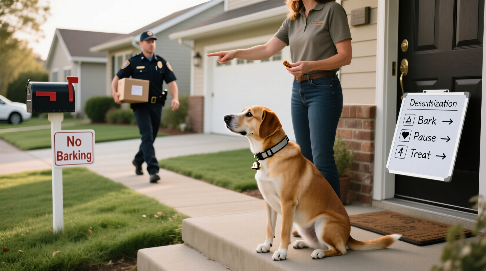 how to stop your dog from barking at delivery drivers using desensitization tactics