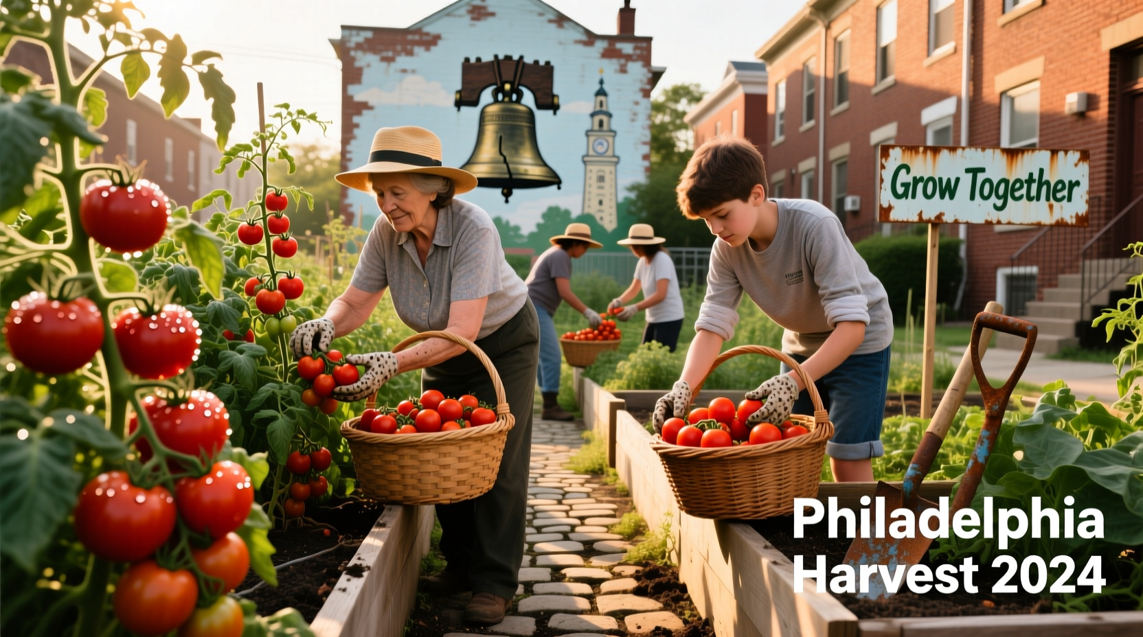 Philadelphia tomato harvest in urban garden setting