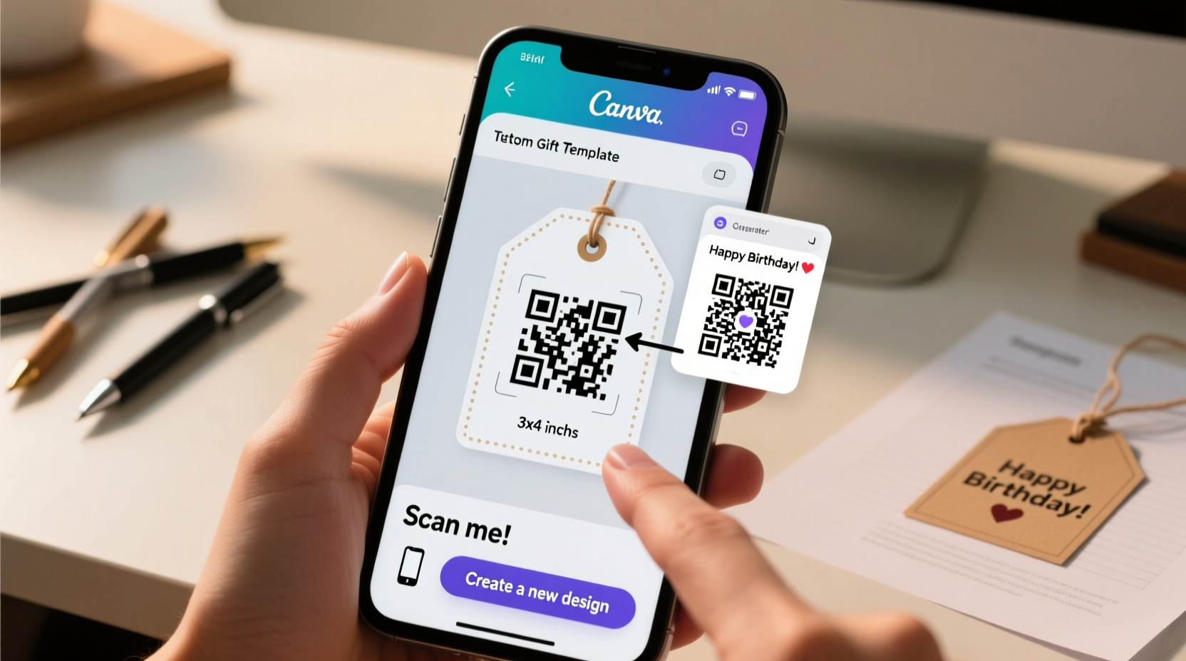 how to use canva to design custom gift tags with qr codes to messages