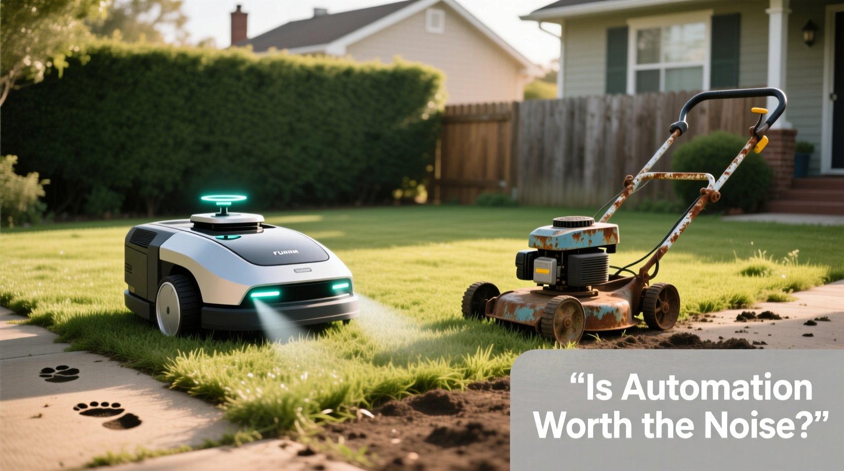 robot lawn mower vs manual push for small yards is automation worth the noise