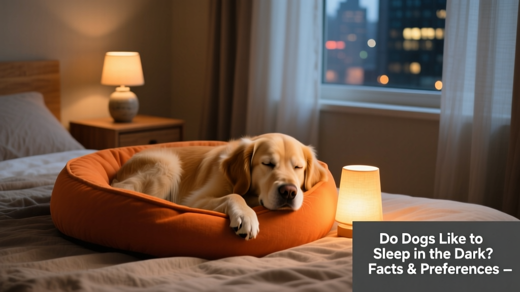 Dog sleeping in his orange bad by the night light