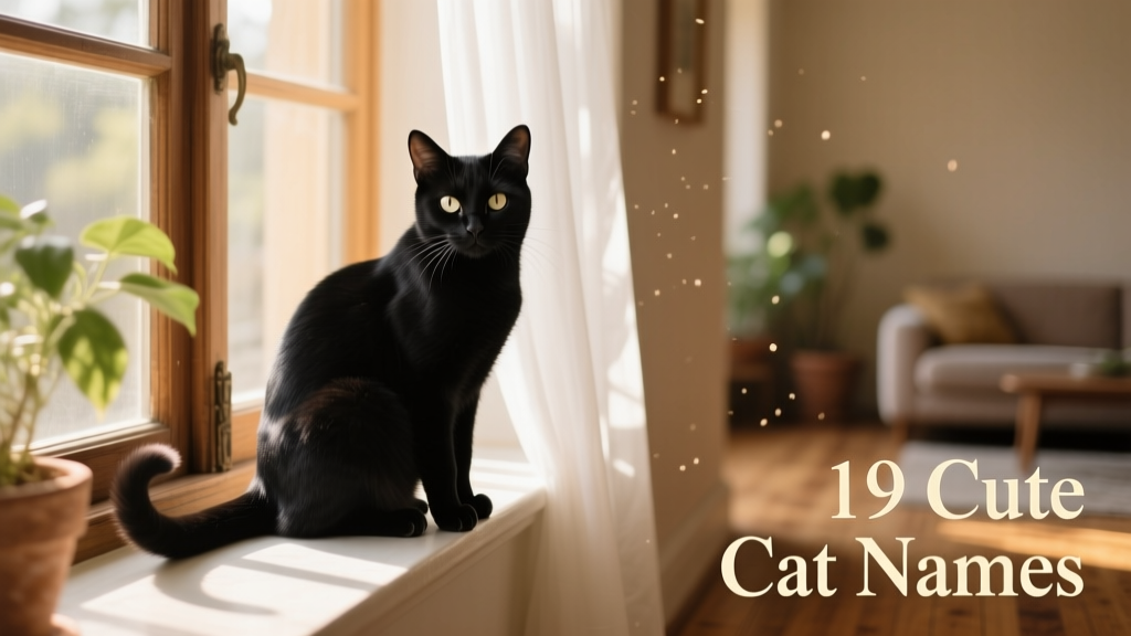 A sleek black cat sitting gracefully on a windowsill bathed in soft afternoon light