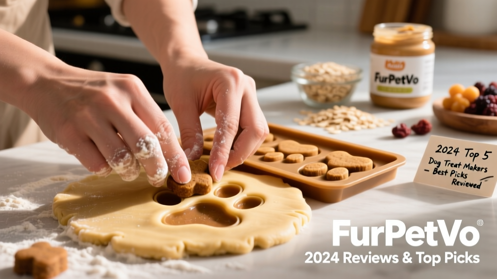 Close-up of hands using the FurPetVo Mix & Mold Station to press dough into paw-shaped silicone molds