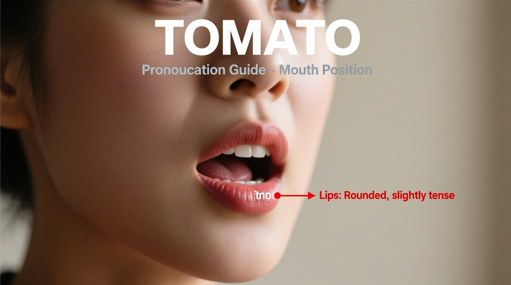 Tomato pronunciation visual guide showing mouth position