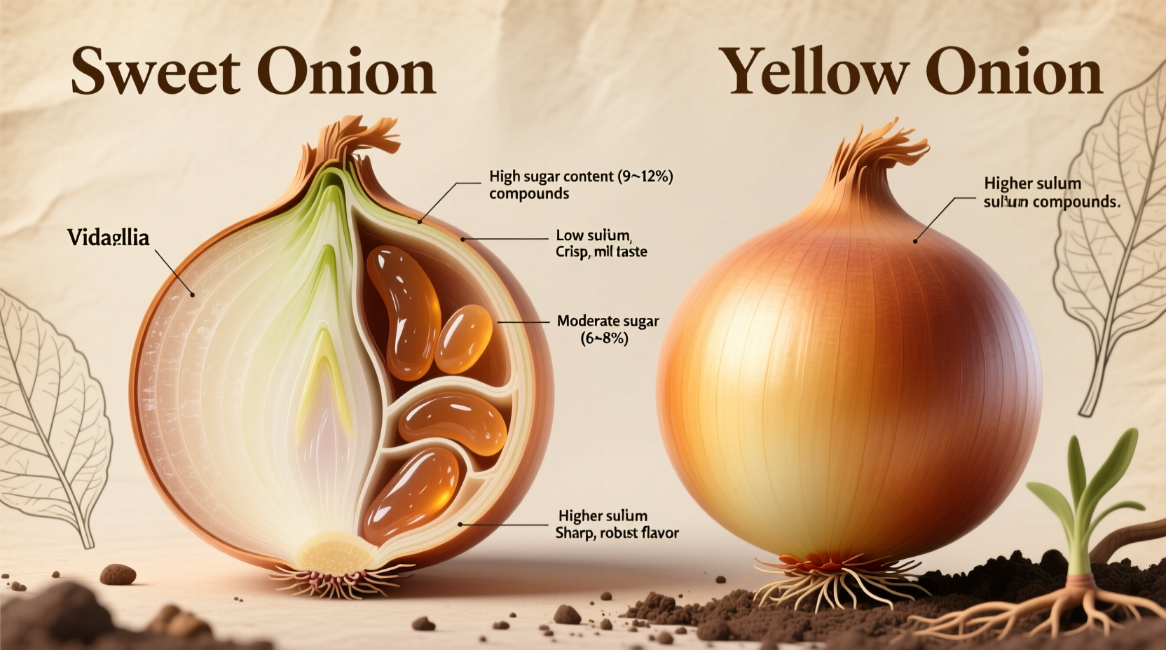 differences between sweet and yellow onions