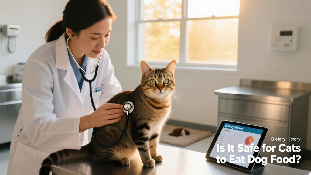 A veterinarian examining a cat during a routine wellness checkup