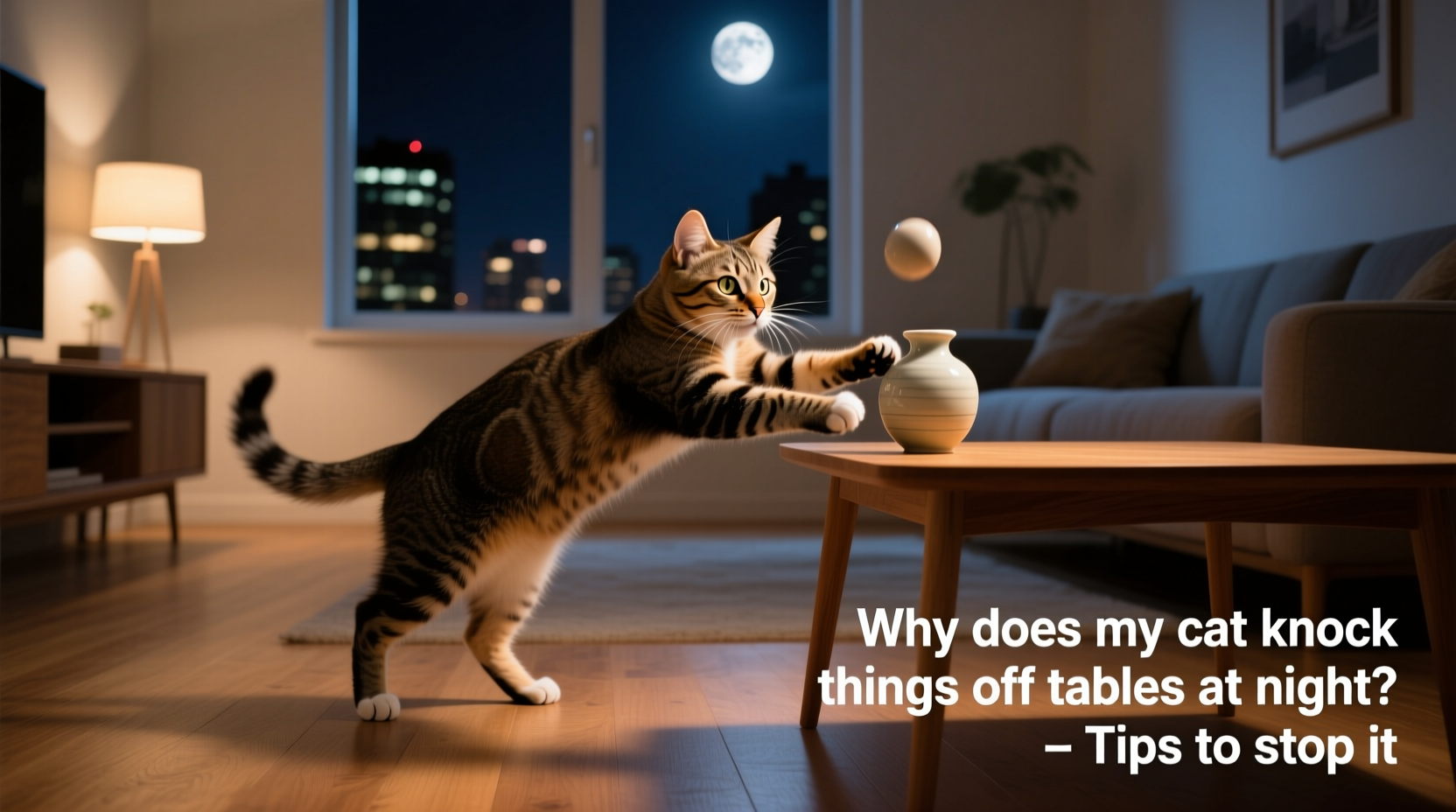 why does my cat knock things off tables at night and how to stop it