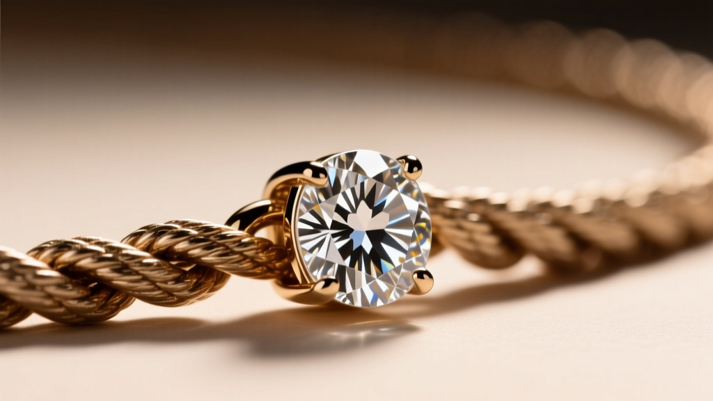 Close-up of a hidden diamond bail connecting a heavy pendant to a thick 18-inch Italian rope chain under bright studio lighting.