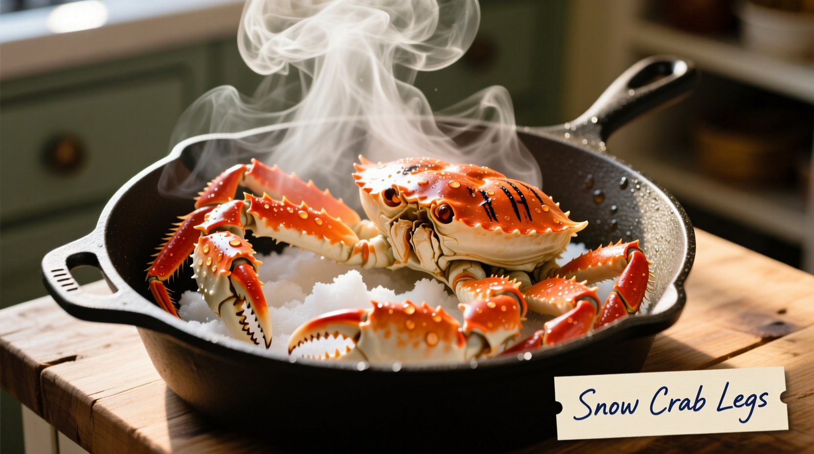 Steaming fresh snow crab legs in a pot