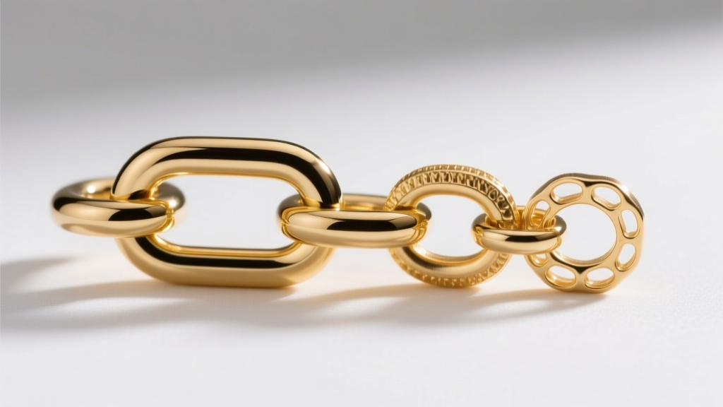 Macro photo comparing a solid 14k gold O link with a hollow electroformed link, revealing the stark difference in wall thickness.