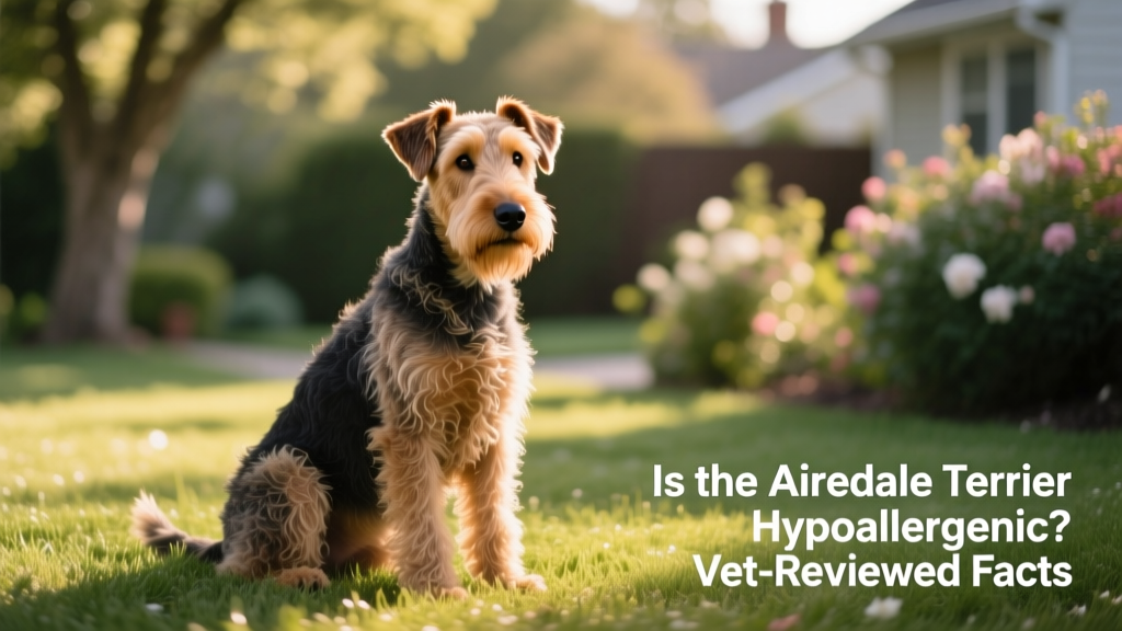 A well-groomed Airedale Terrier sitting calmly outdoors, showcasing its dense, wiry coat