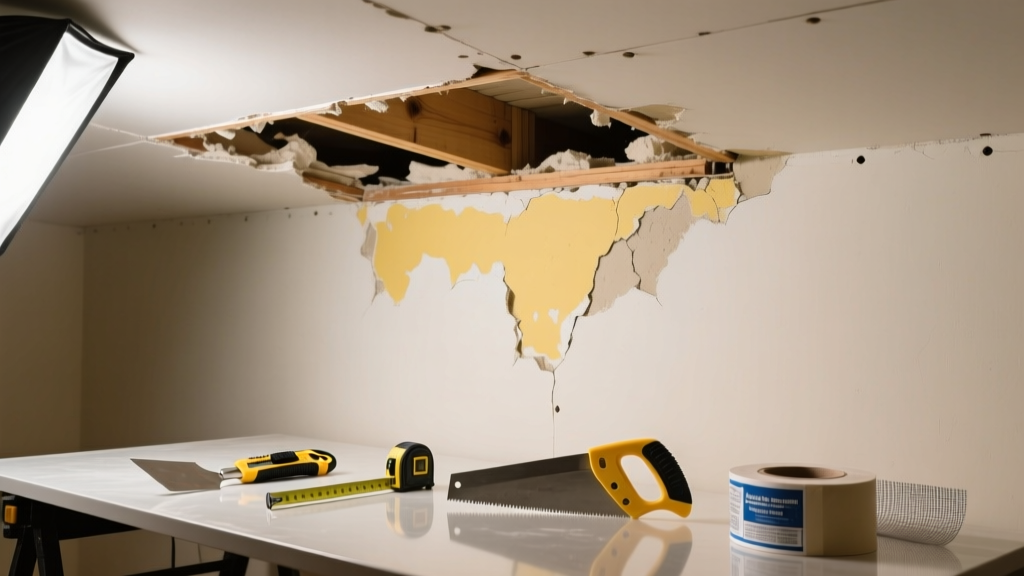 Water Stain on Ceiling: Replace Damaged Drywall Section