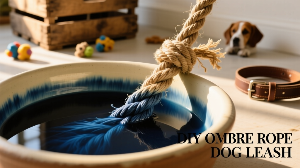 Rope partially submerged in dye bath, showing gradual color change from light to dark