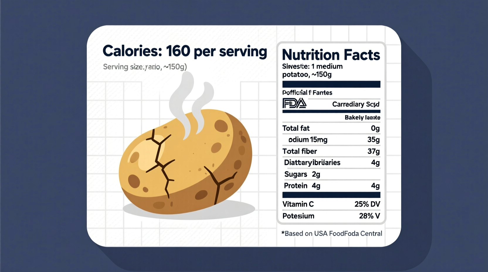 Nutrition facts label showing calories in baked potato