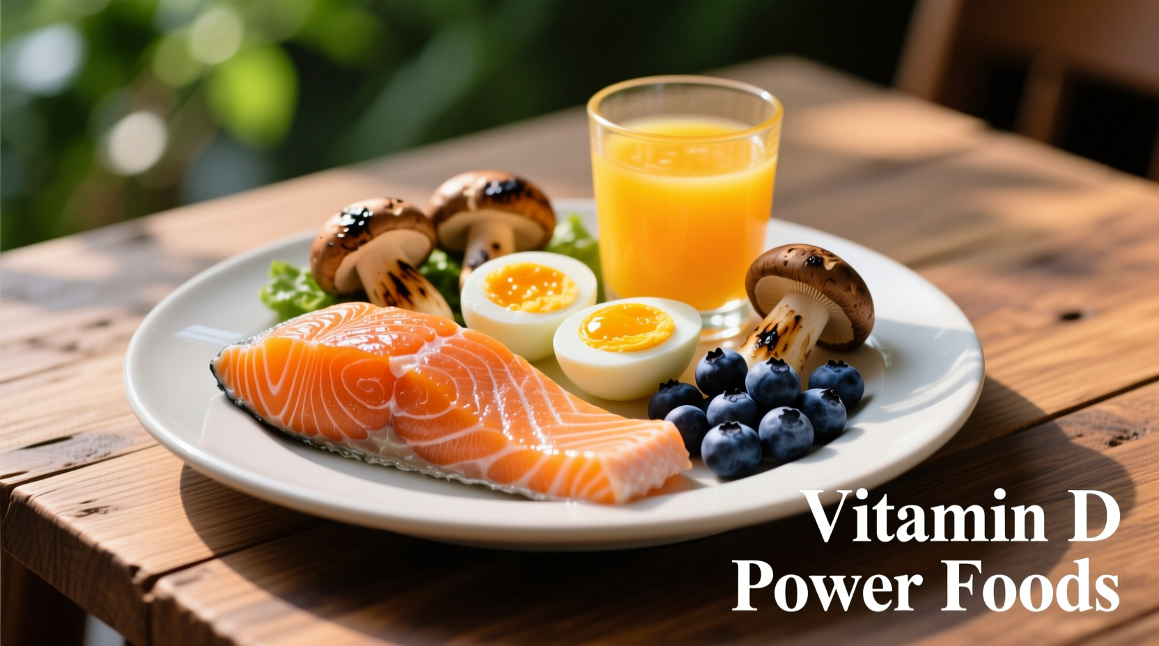 Colorful plate of vitamin D rich foods