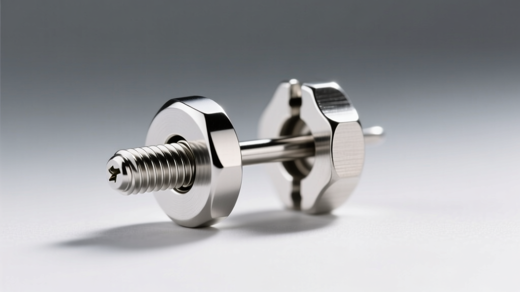 Side profile of a secure screw-back earring hardware mechanism, highlighting the threaded post and locking cap in bright silver