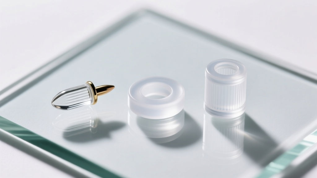 Top-down view of three distinct clear rubber earring back shapes: a standard bullet, a wide disc, and a jumbo cylinder on glass.
