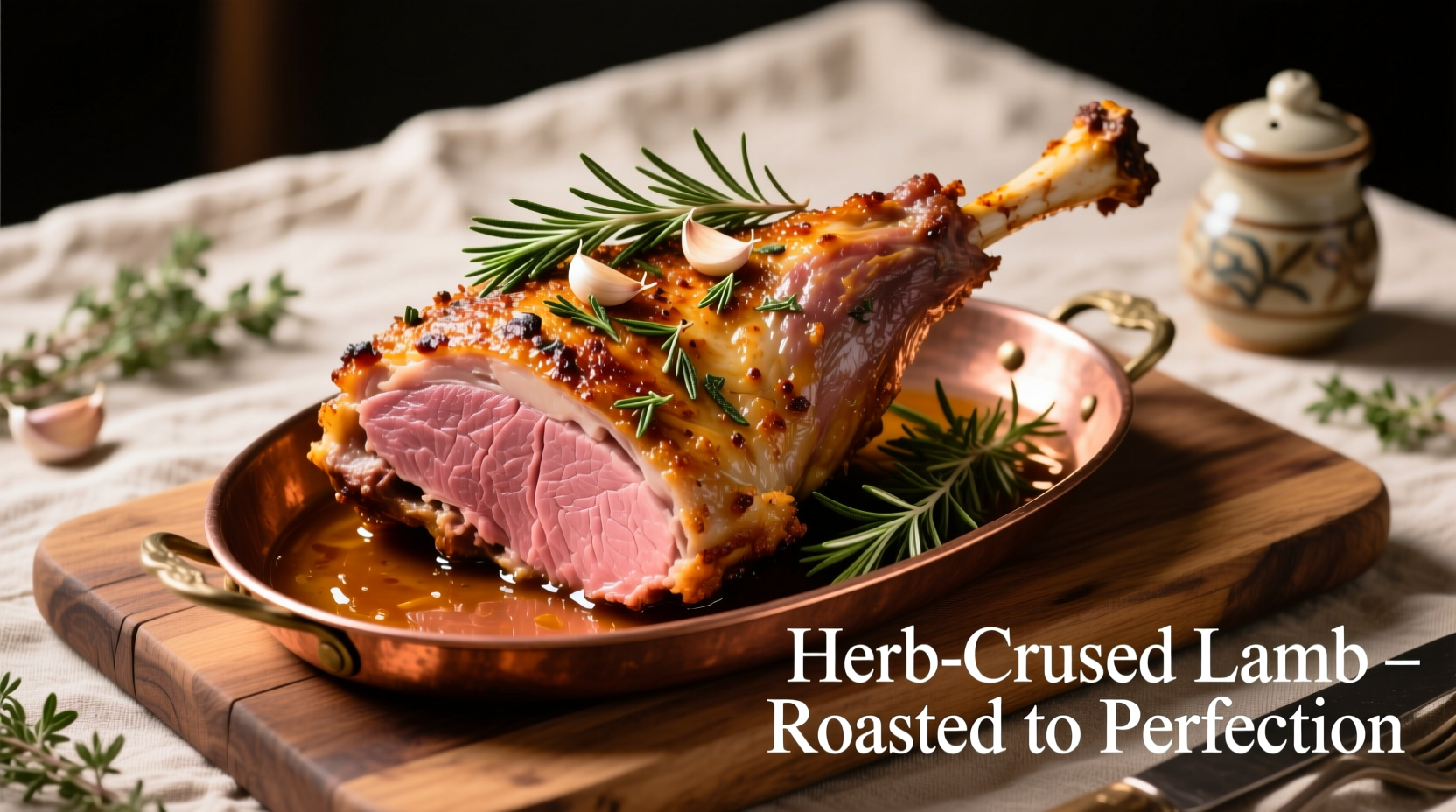 Perfectly roasted boneless leg of lamb with herb crust