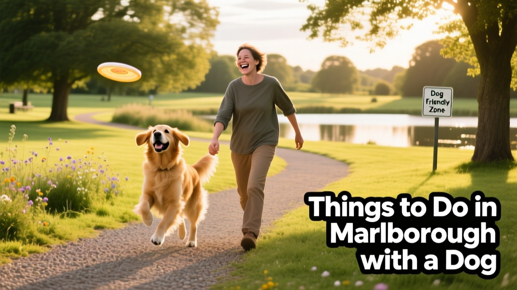 A happy dog and their person enjoying open space in a peaceful dog-friendly park near Marlborough.