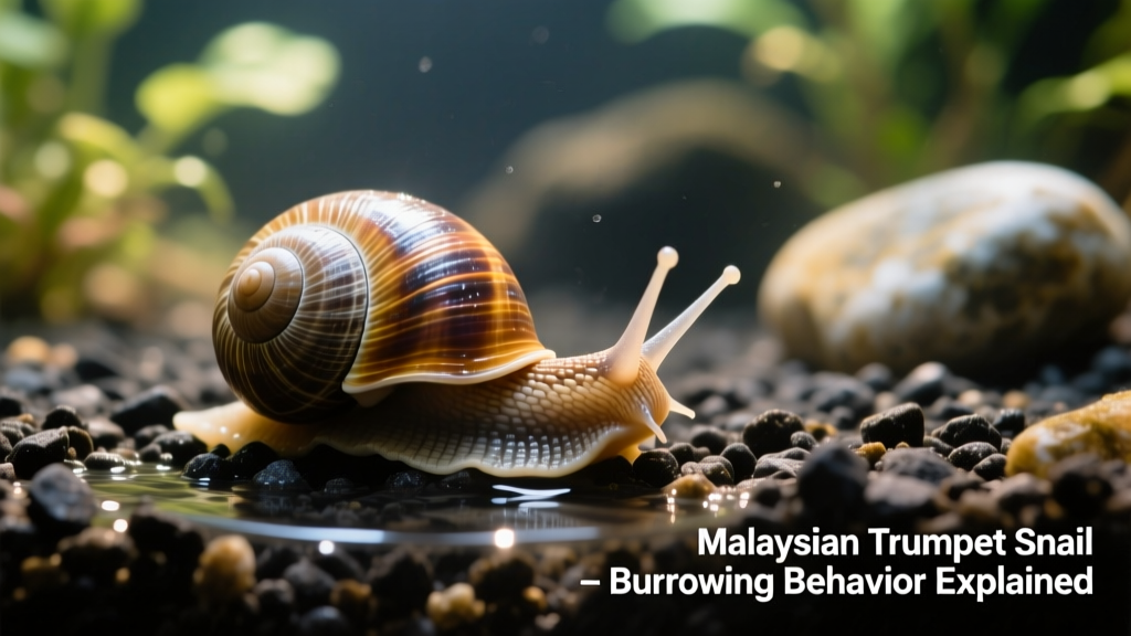 Close-up of Malaysian Trumpet Snails burrowing in aquarium gravel
